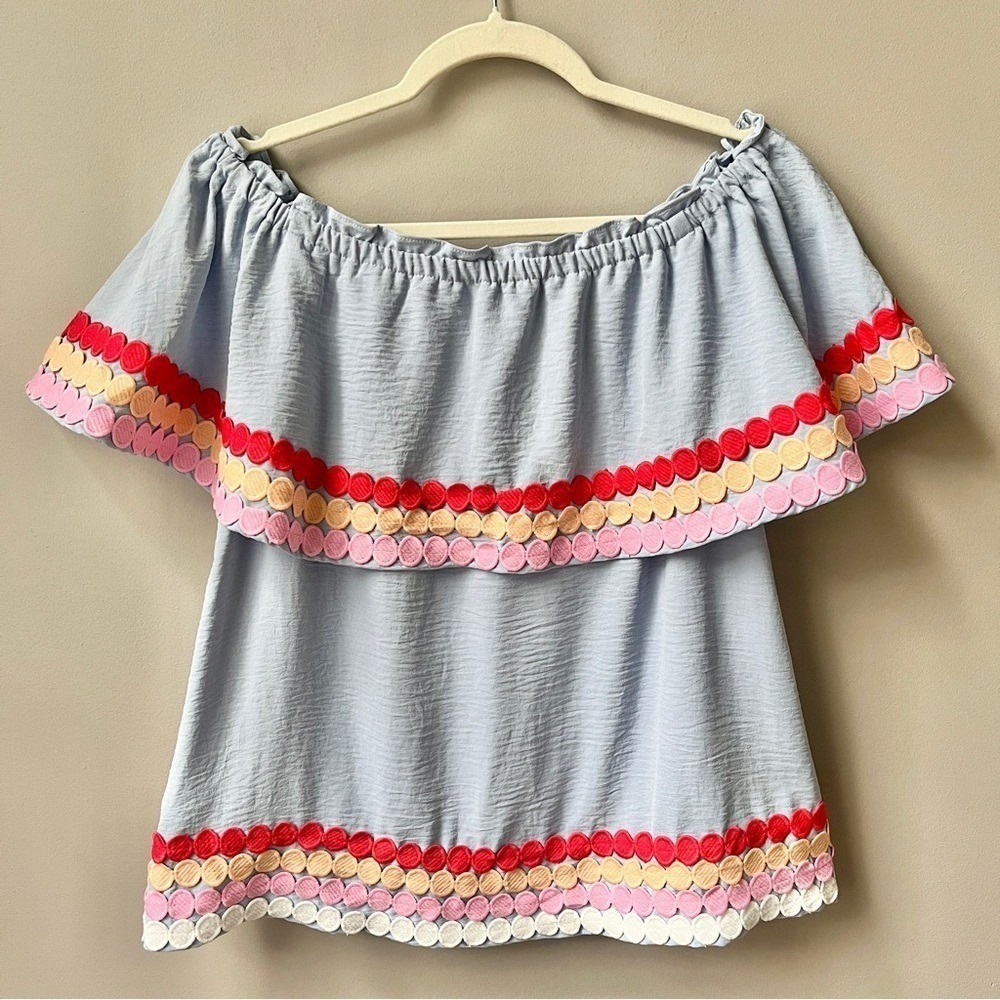 Entro Blouse Top Women's Small Ruffles Light Blue Feminine Coastal Beach Date - Picture 2 of 12